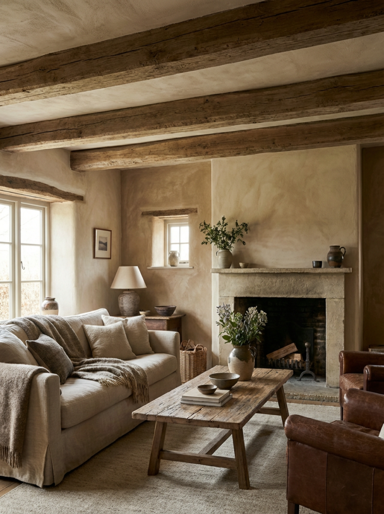 Textured Plaster Walls in a Cozy Rustic Cabin Interior
