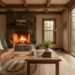 Rustic cabin living room ideas with a stone fireplace, wool rugs, and cozy seating